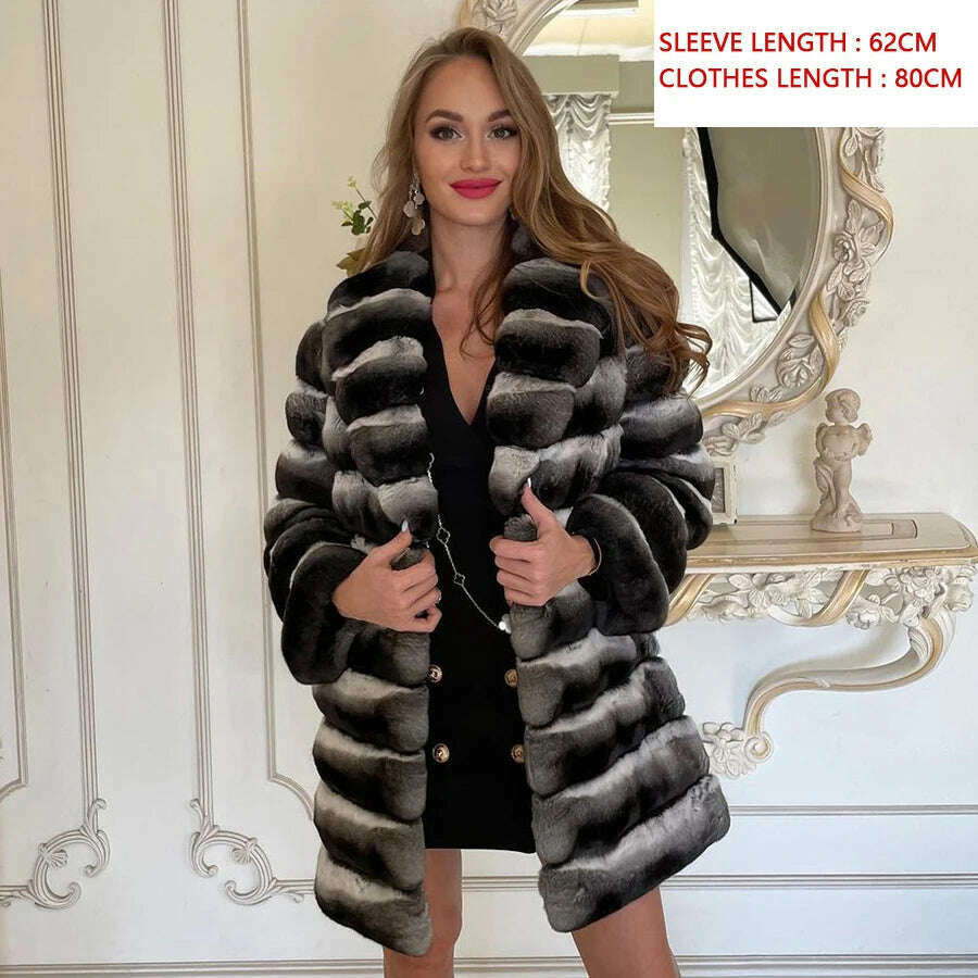 Rina Women's Rabbit Fur Coat | Luxurious Chinchilla Design 0