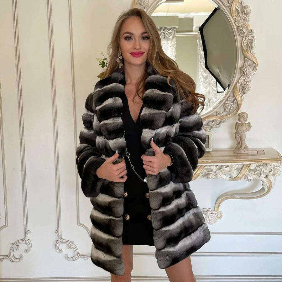 Rina Women's Rabbit Fur Coat | Luxurious Chinchilla Design 1