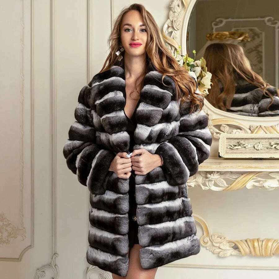 Rina Women's Rabbit Fur Coat | Luxurious Chinchilla Design 2