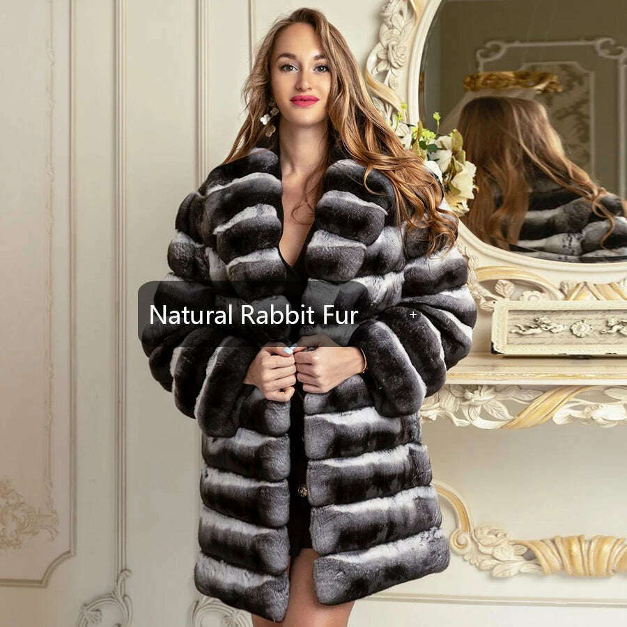 Rina Women's Rabbit Fur Coat | Luxurious Chinchilla Design 3