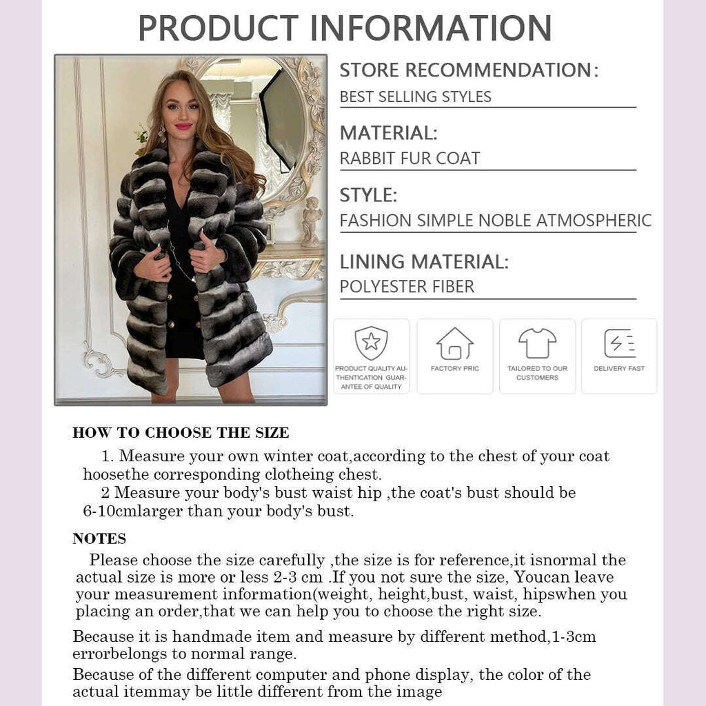 Rina Women's Rabbit Fur Coat | Luxurious Chinchilla Design 5
