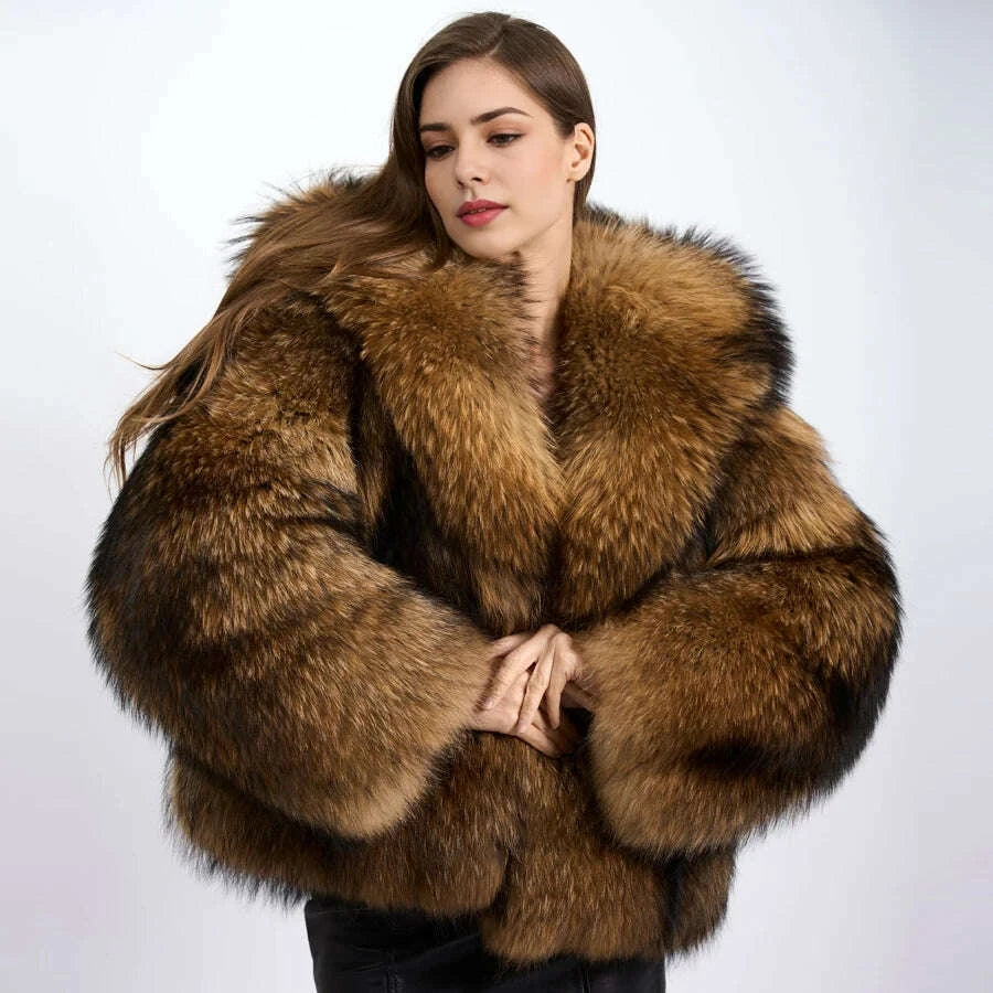 Rina Women's Winter Jacket | Genuine Raccoon Fur, Hooded 0
