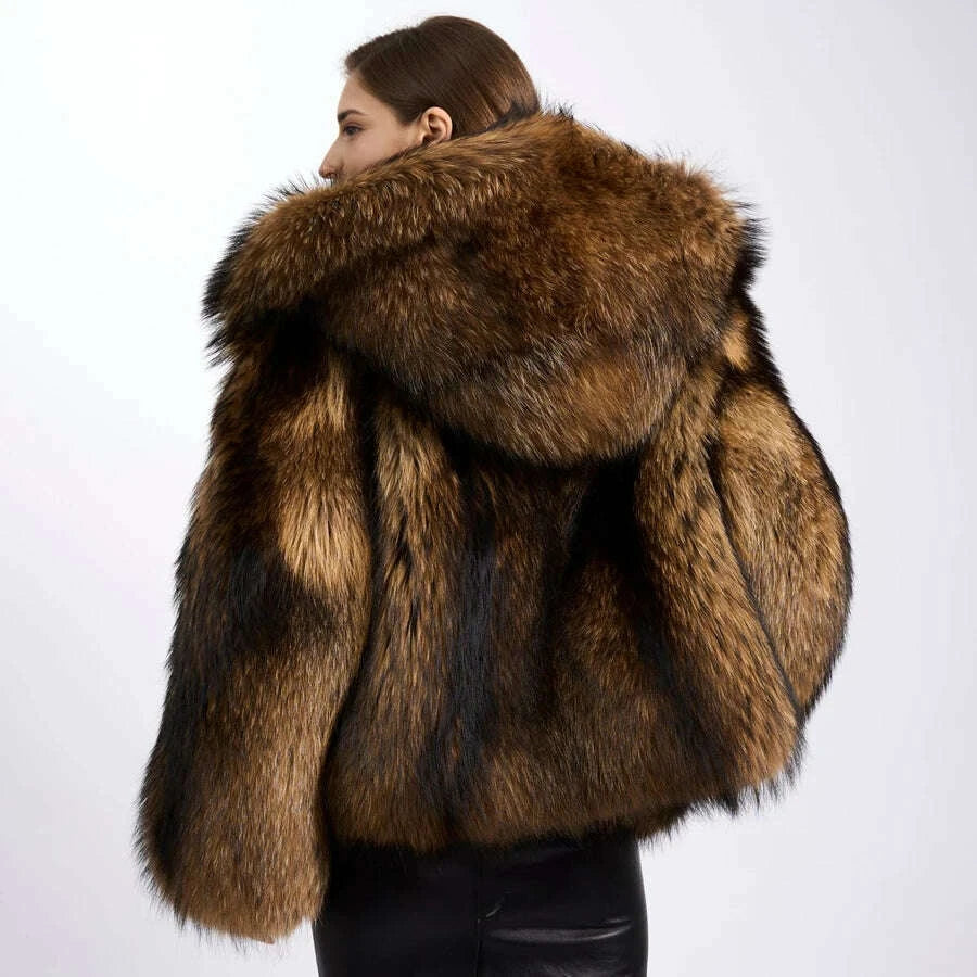 Rina Women's Winter Jacket | Genuine Raccoon Fur, Hooded 2