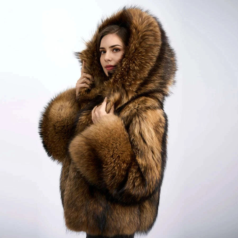 Rina Women's Winter Jacket | Genuine Raccoon Fur, Hooded 3