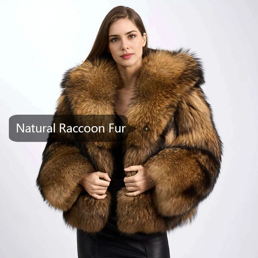Rina Women's Winter Jacket | Genuine Raccoon Fur, Hooded 7