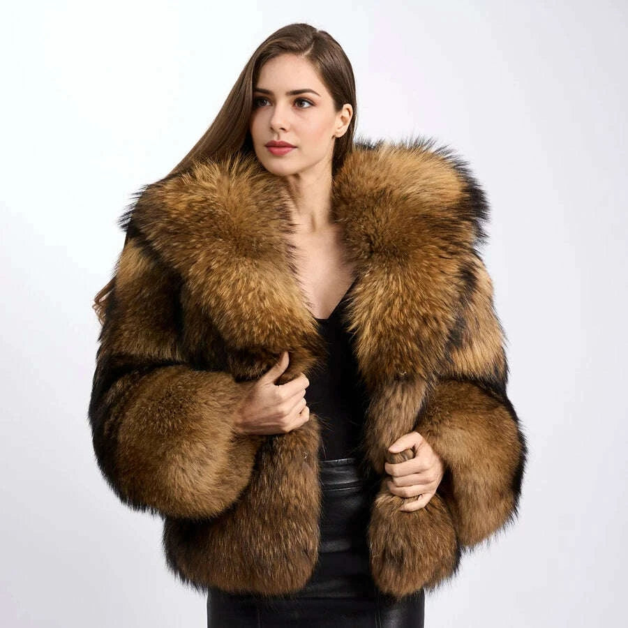 Rina Women's Winter Jacket | Genuine Raccoon Fur, Hooded 8