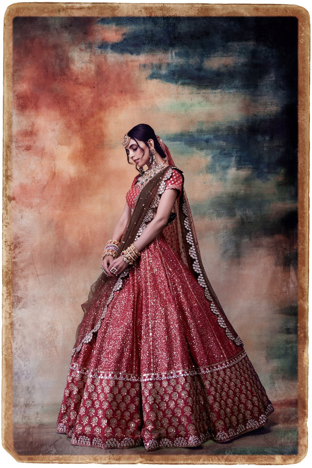 Sari Women’s Lehenga Set | Sequin Embellished, Mughal Design 3