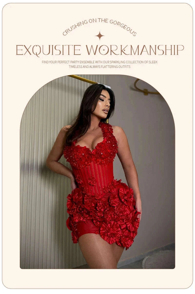 Vera Women's Cocktail Dress | 3D Floral Design, Backless Mini Dress 6