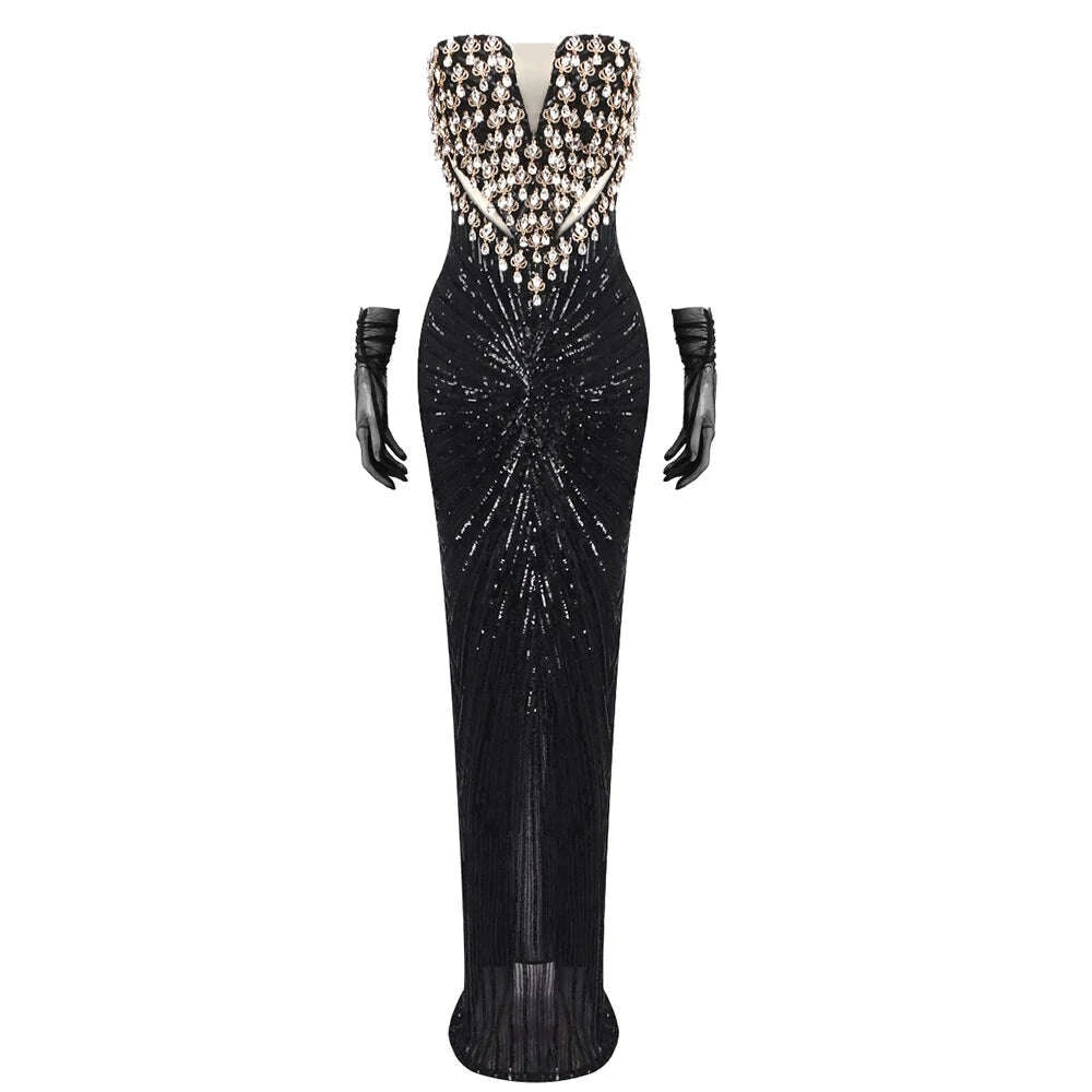 Vera Women's Evening Gown | Elegant Strapless Deep V Design 6