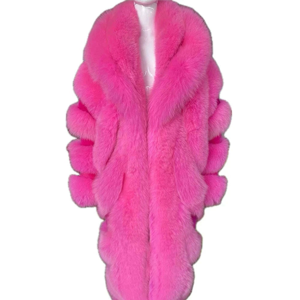 Yara Women's Fox Fur Coat | Luxurious Pink, Long Sleeve 16