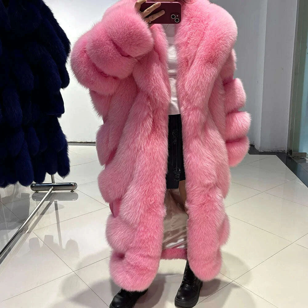 Yara Women's Fox Fur Coat | Luxurious Pink, Long Sleeve 2