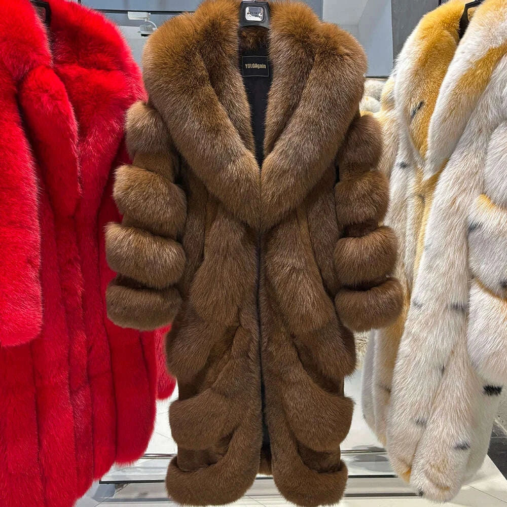 Yara Women's Fox Fur Coat | Luxurious Pink, Long Sleeve 4