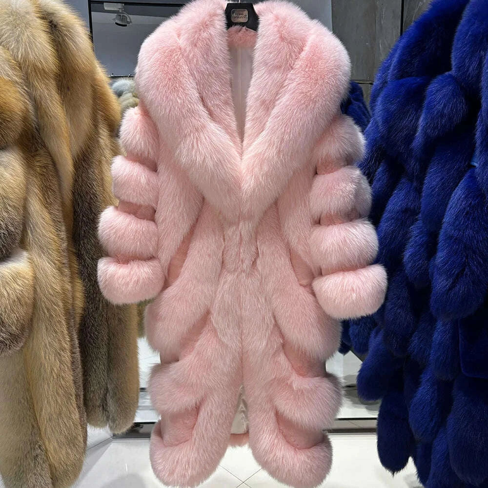 Yara Women's Fox Fur Coat | Luxurious Pink, Long Sleeve 9