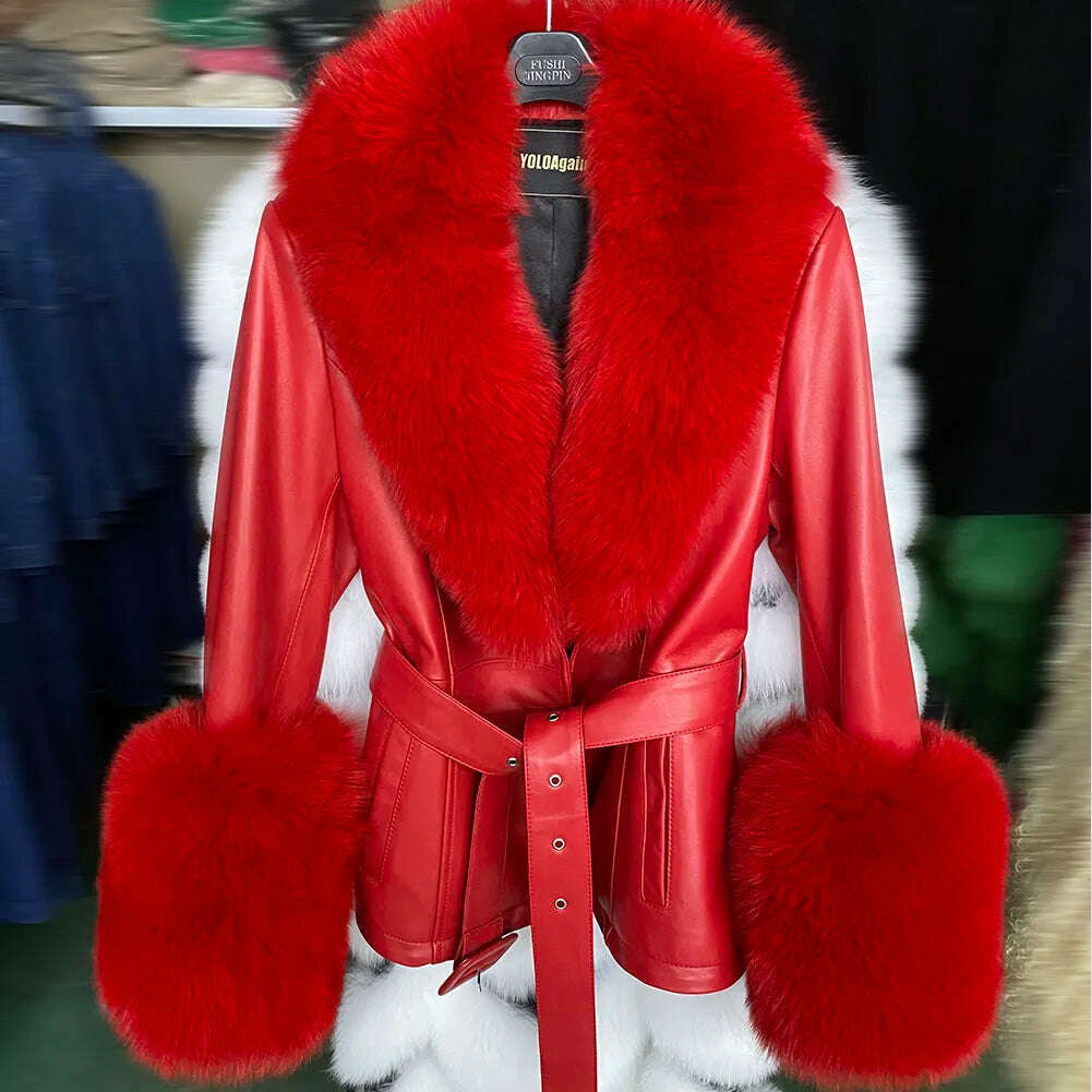 Yara Women's Leather Jacket | Real Sheepskin with Fox Fur Collar 0