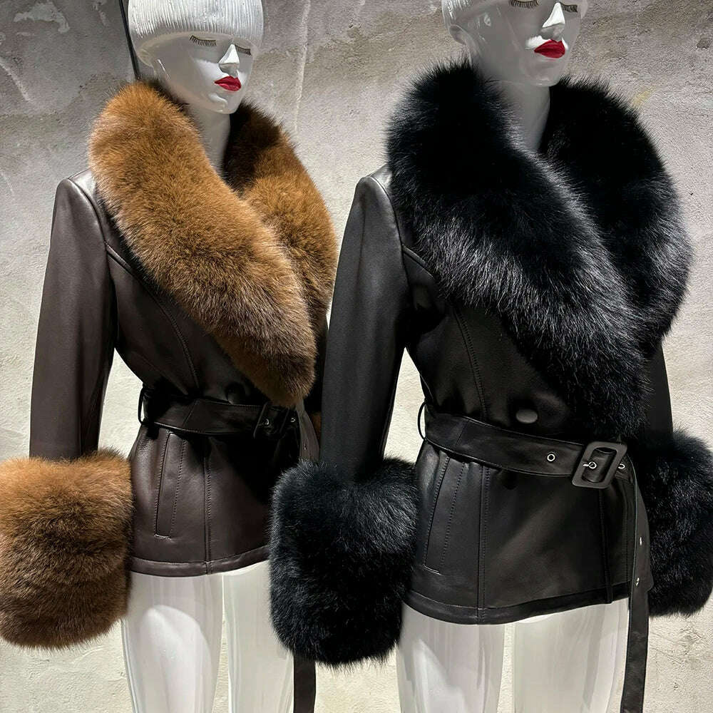 Yara Women's Leather Jacket | Real Sheepskin with Fox Fur Collar 1