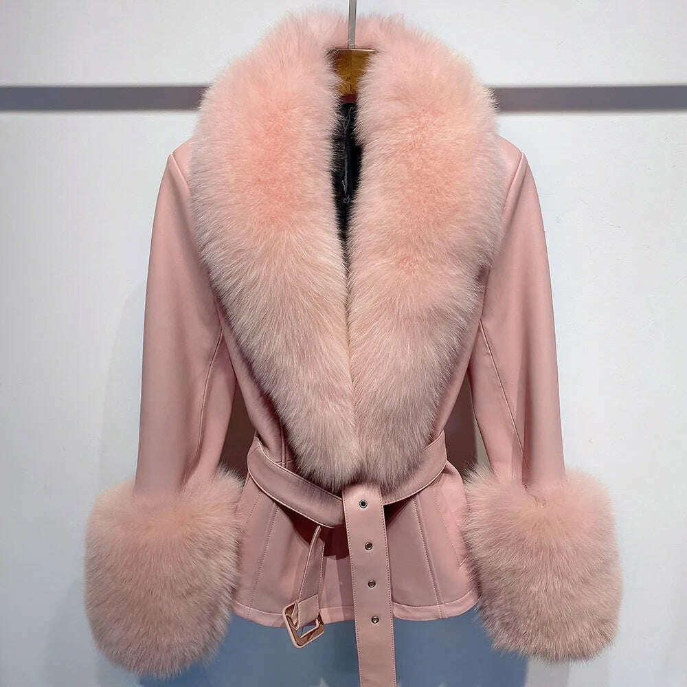 Yara Women's Leather Jacket | Real Sheepskin with Fox Fur Collar 10