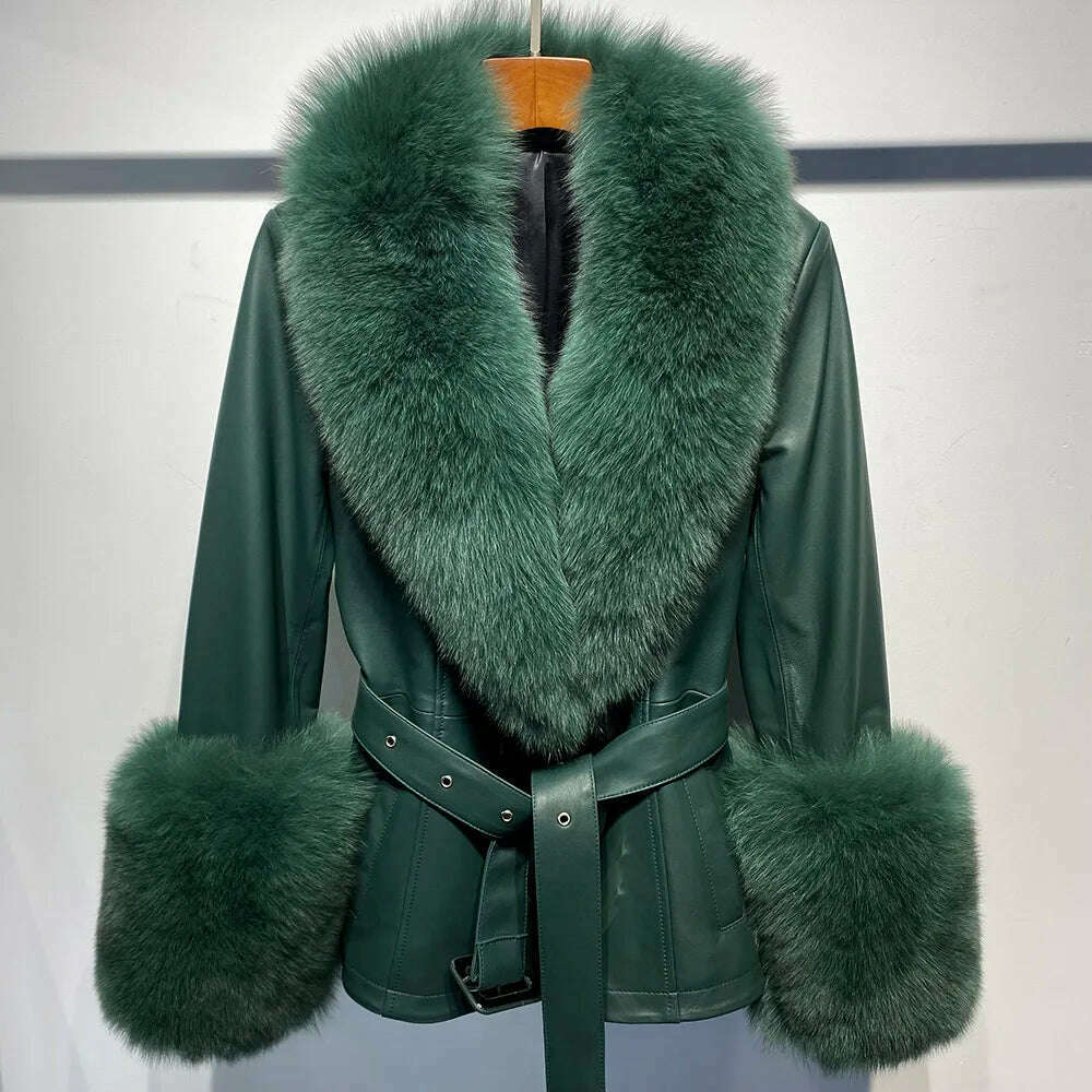 Yara Women's Leather Jacket | Real Sheepskin with Fox Fur Collar 11