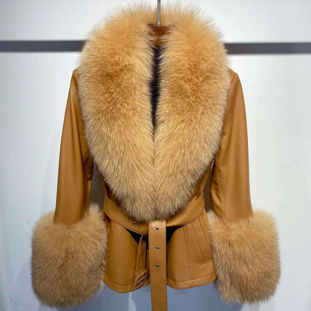 Yara Women's Leather Jacket | Real Sheepskin with Fox Fur Collar 12