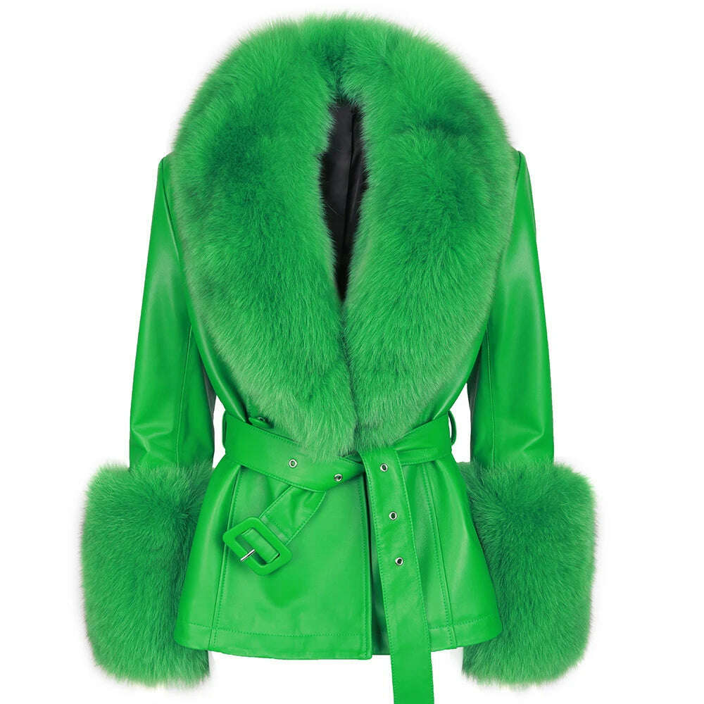 Yara Women's Leather Jacket | Real Sheepskin with Fox Fur Collar 15