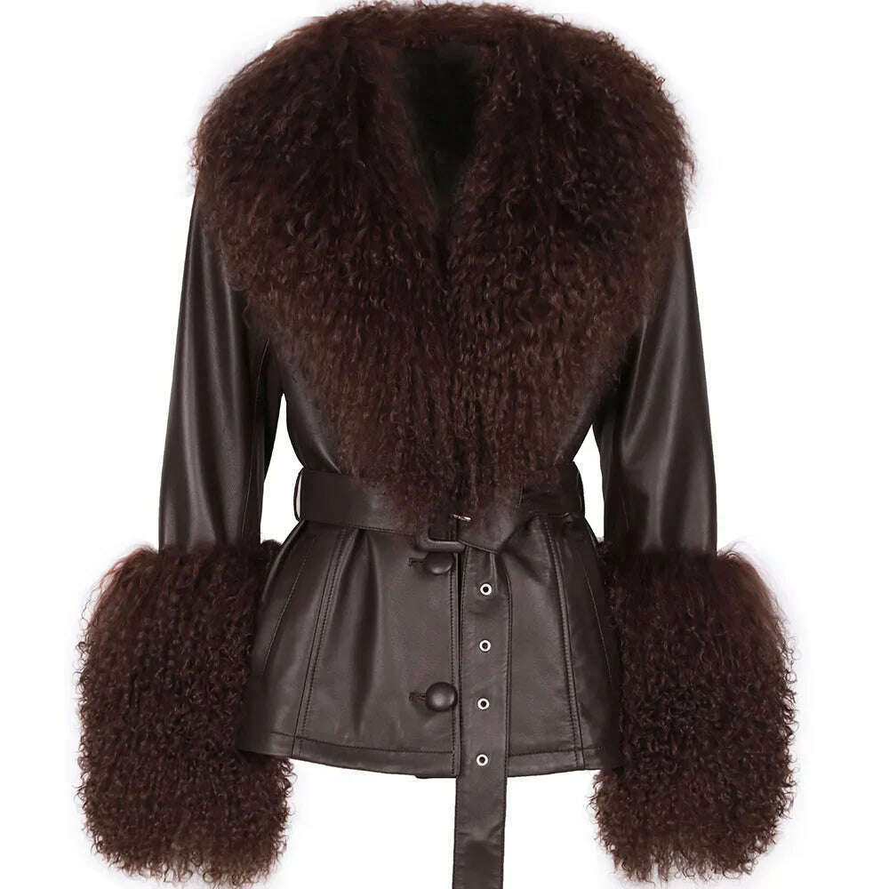 Yara Women's Leather Jacket | Real Sheepskin with Fox Fur Collar 17