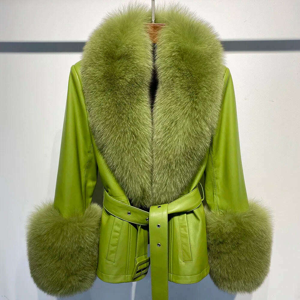 Yara Women's Leather Jacket | Real Sheepskin with Fox Fur Collar 18
