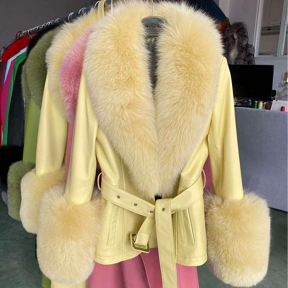 Yara Women's Leather Jacket | Real Sheepskin with Fox Fur Collar 19