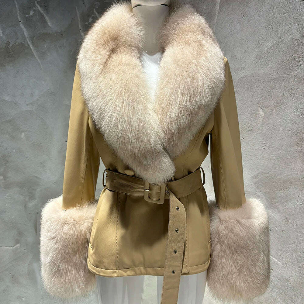 Yara Women's Leather Jacket | Real Sheepskin with Fox Fur Collar 20