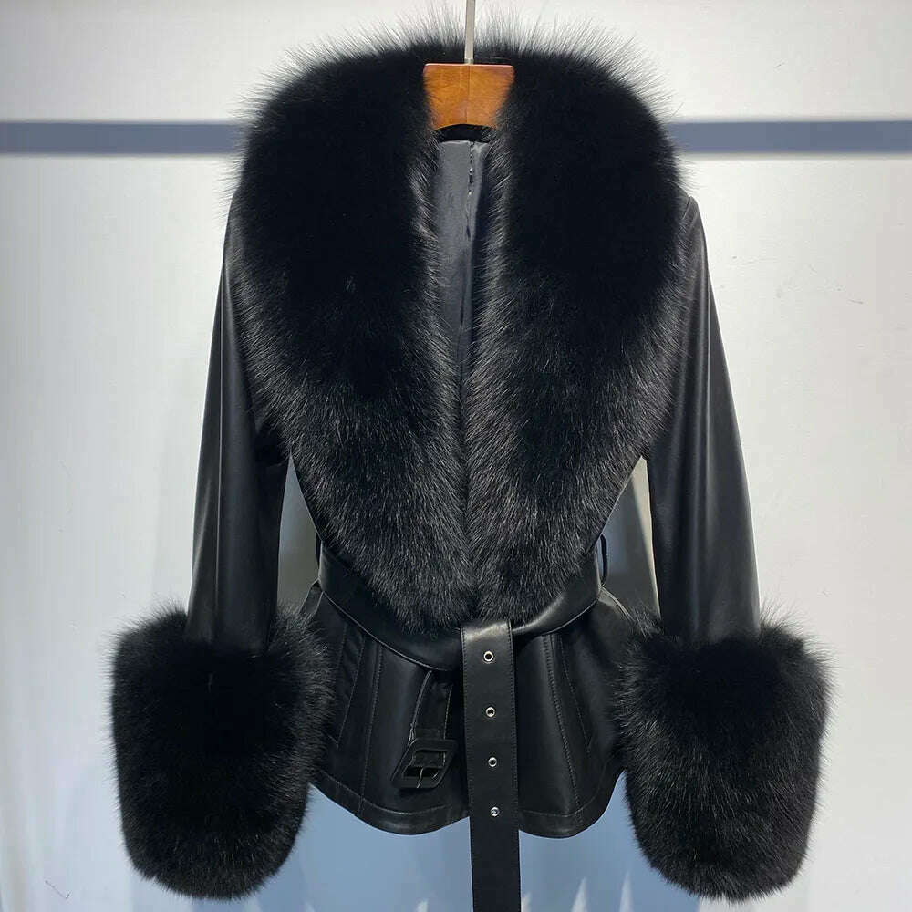 Yara Women's Leather Jacket | Real Sheepskin with Fox Fur Collar 21