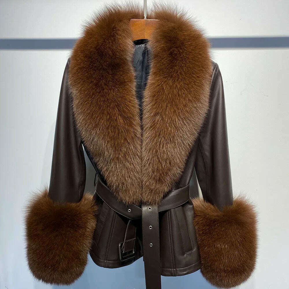 Yara Women's Leather Jacket | Real Sheepskin with Fox Fur Collar 22