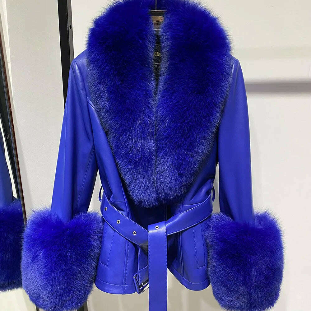 Yara Women's Leather Jacket | Real Sheepskin with Fox Fur Collar 24