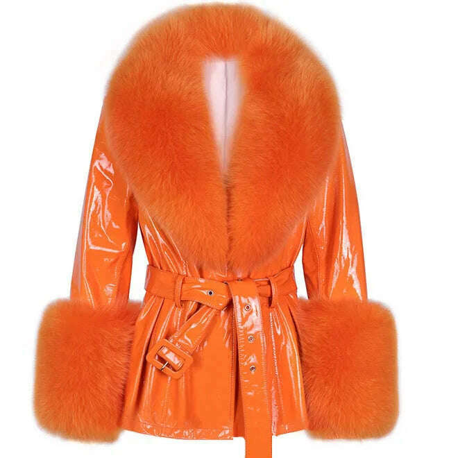 Yara Women's Leather Jacket | Real Sheepskin with Fox Fur Collar 25