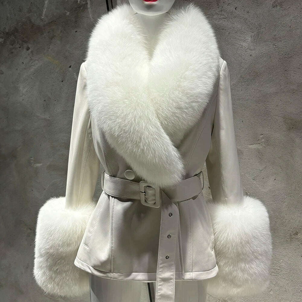 Yara Women's Leather Jacket | Real Sheepskin with Fox Fur Collar 27