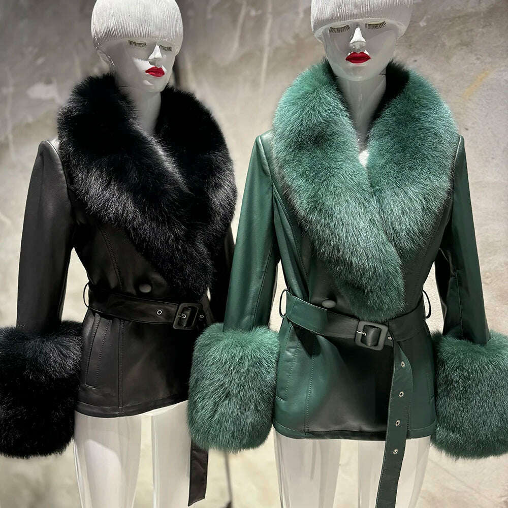 Yara Women's Leather Jacket | Real Sheepskin with Fox Fur Collar 4