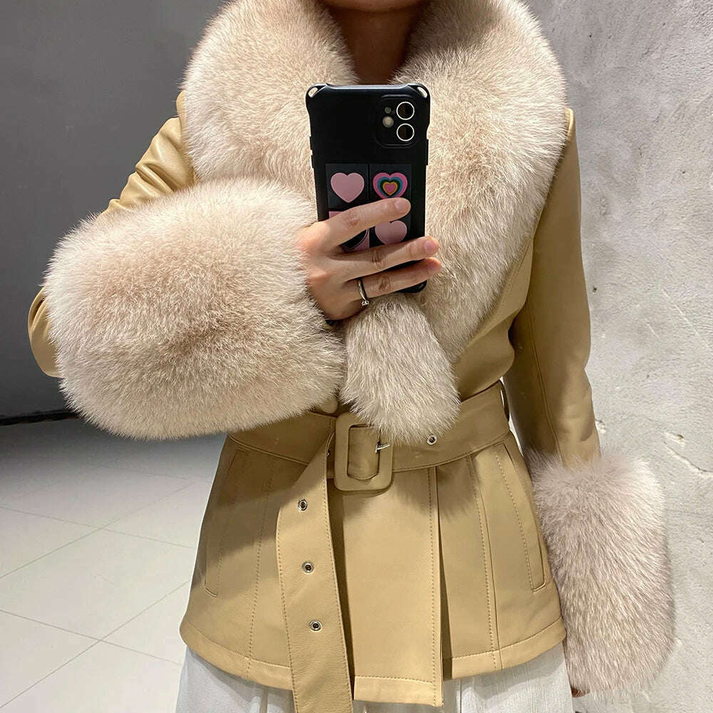 Yara Women's Leather Jacket | Real Sheepskin with Fox Fur Collar 5