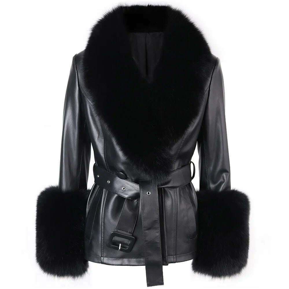 Yara Women's Leather Jacket | Real Sheepskin with Fox Fur Collar 7