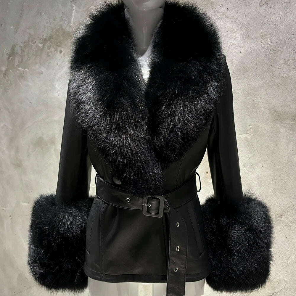 Yara Women's Leather Jacket | Real Sheepskin with Fox Fur Collar 8