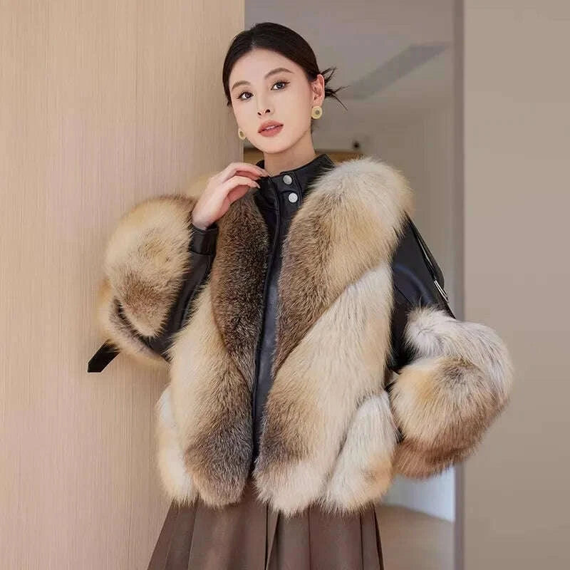 Zara Women's Fox Fur Jacket | Stylish Motorcycle Overcoat 0