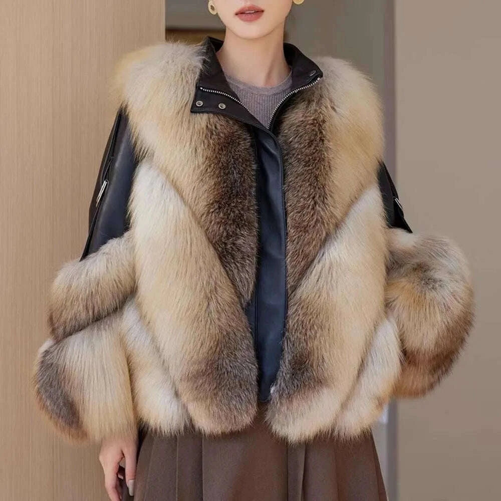 Zara Women's Fox Fur Jacket | Stylish Motorcycle Overcoat 4