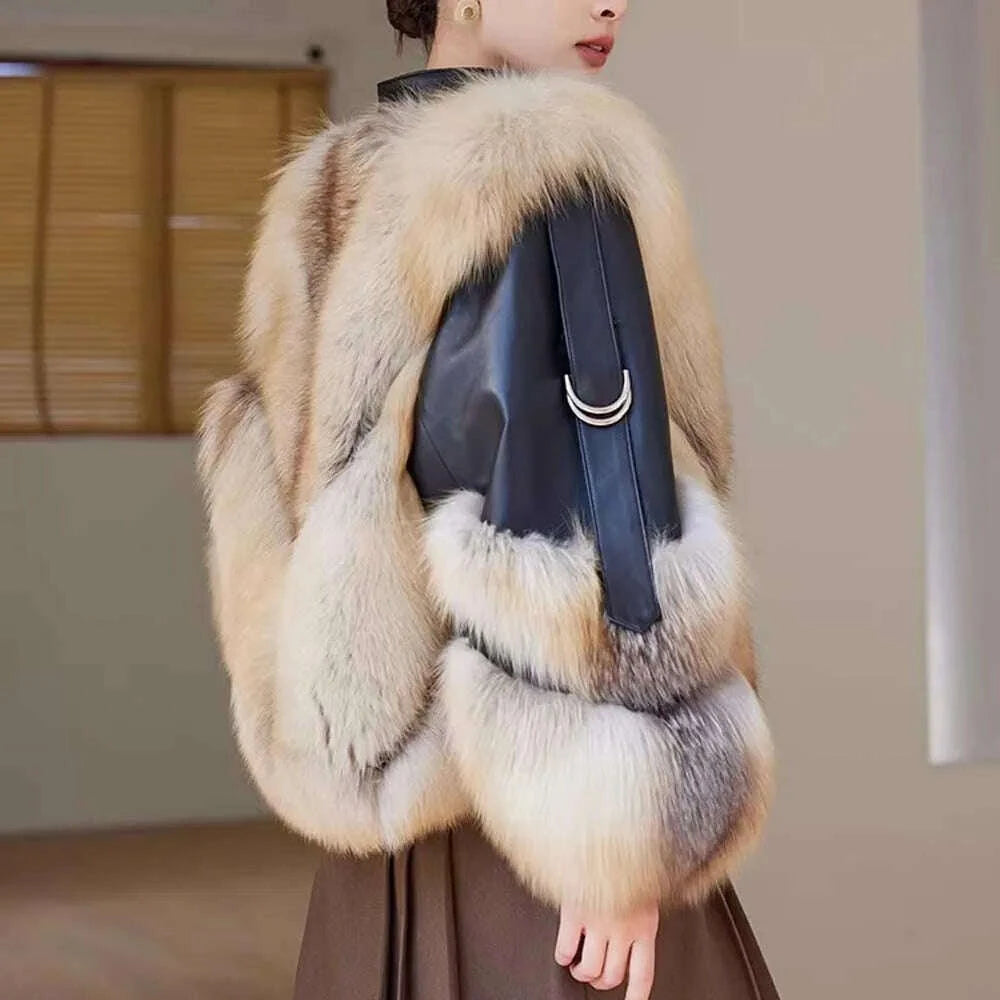 Zara Women's Fox Fur Jacket | Stylish Motorcycle Overcoat 5