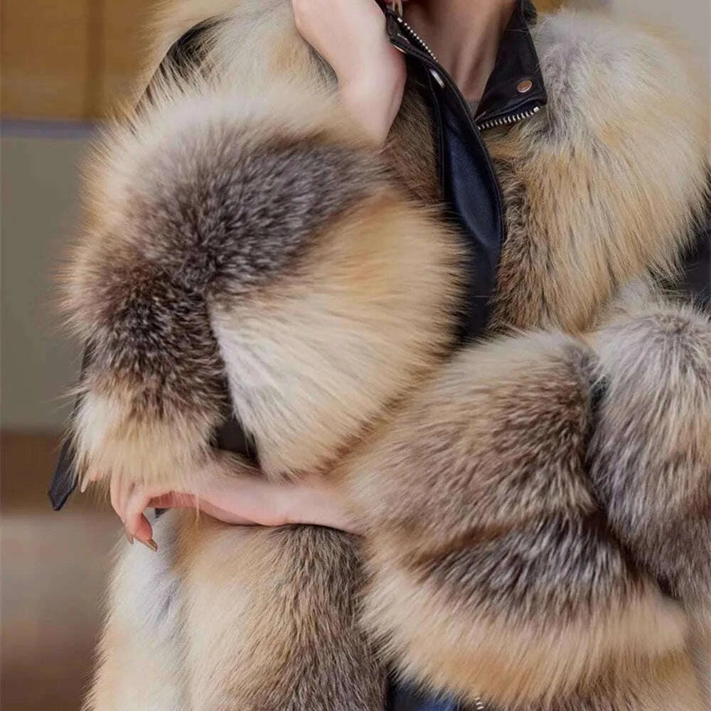 Zara Women's Fox Fur Jacket | Stylish Motorcycle Overcoat 6