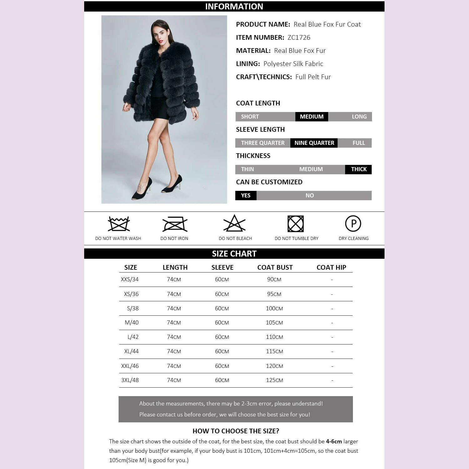 Zara Women's Overcoat | Real Blue Fox Fur, Thick & Warm 4